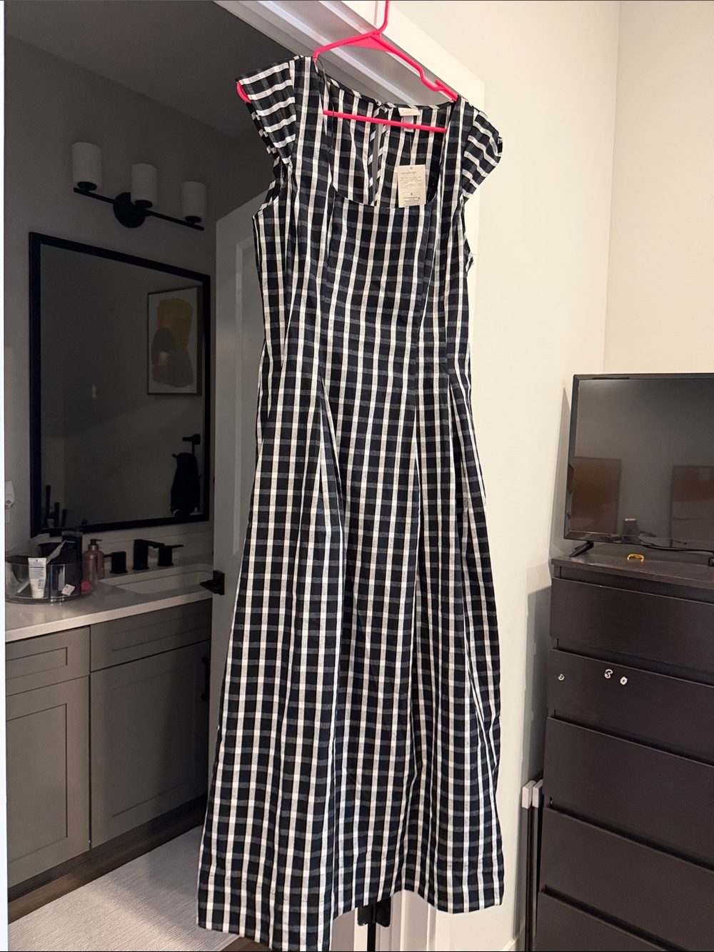 A New Day Black and White Gingham Midi Dress
